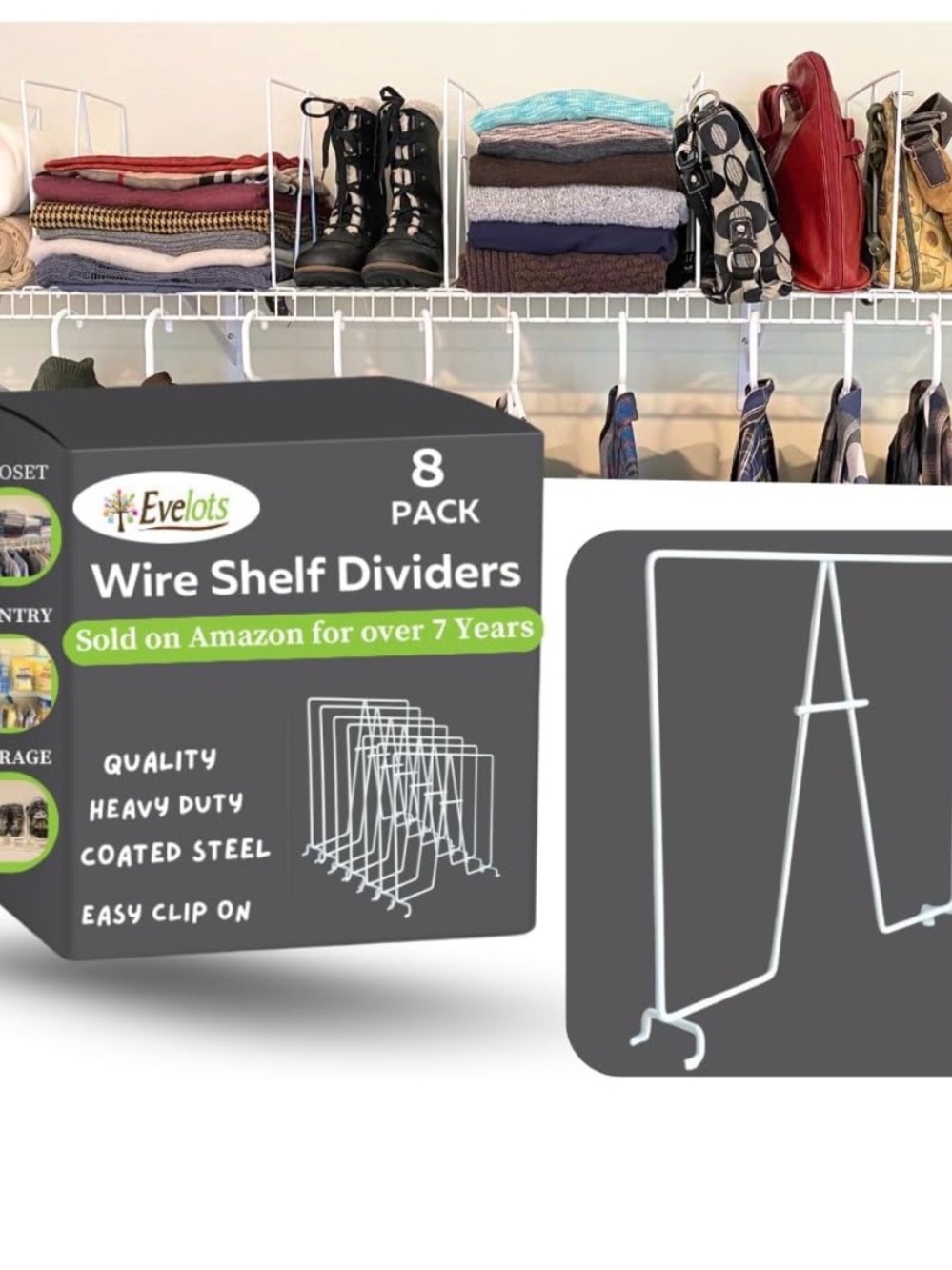 Evelots Tall Wire Shelf Dividers, Closet Organizer & Storage, 8 Pac